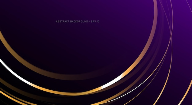 Abstract background with golden gradient stripes on dark violet backdrop close up round shape