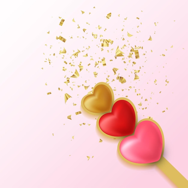 Abstract background with golden heart and sparkling