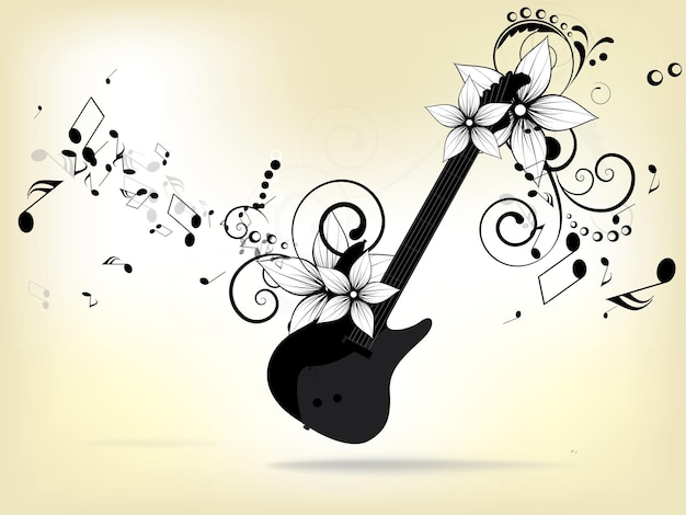 Vector abstract background with guitar and notes