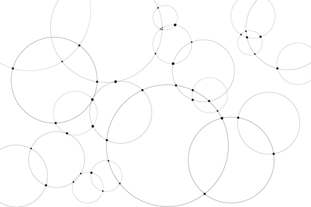 Vettore sfondo astratto con anelli, cerchi e punti che si intersecano. sfondo dei cerchi di connessione.