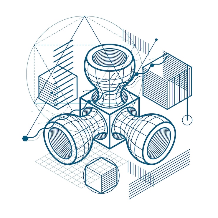 Vector abstract background with isometric lines, vector illustration. template made with cubes, hexagons, squares, rectangles and different abstract elements.