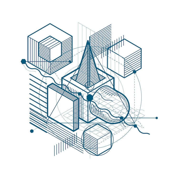 Vector abstract background with isometric lines, vector illustration. template made with cubes, hexagons, squares, rectangles and different abstract elements.
