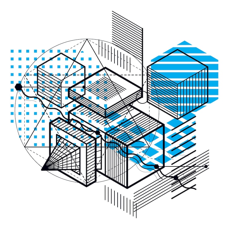 Vector abstract background with isometric lines, vector illustration. template made with cubes, hexagons, squares, rectangles and different abstract elements.