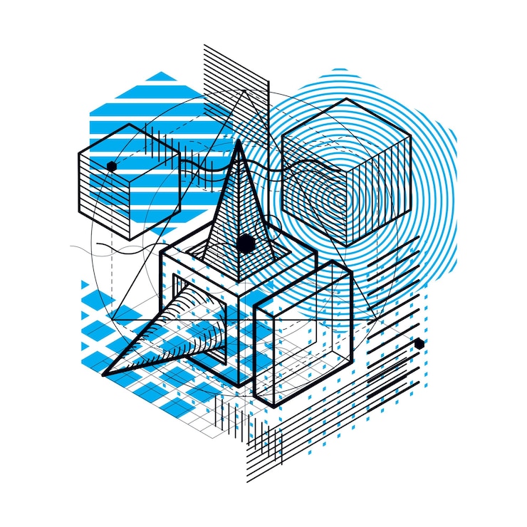 Vector abstract background with isometric lines, vector illustration. template made with cubes, hexagons, squares, rectangles and different abstract elements.