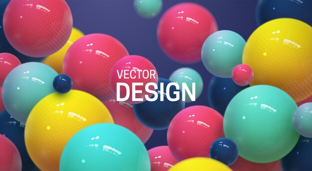 Vector abstract background with multicolored 3d spheres or bubbles