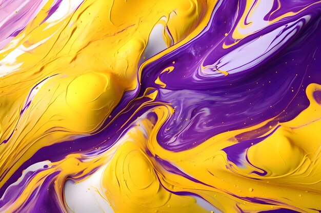 Abstract background with multicolored purple white and yellow liquid paint