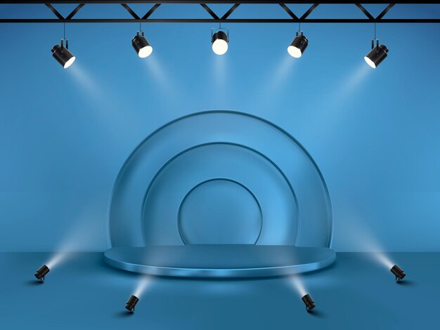 Vector abstract background with a pedestal. 3d vector stage with spotlights. podium for show.