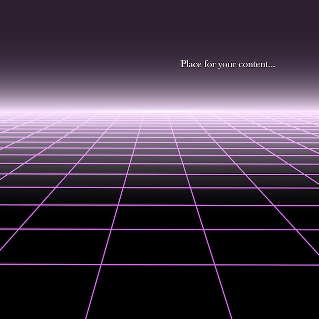 遠近法による抽象的な背景デジタル未来的なデザインレトロ8090年代スタイルグリッドネオン表面