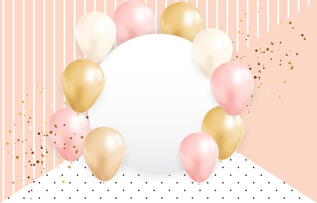 Abstract Background with Realistic Balloons frame confetti
