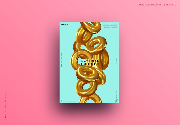 Abstract background with realistic geometric 3d tor, gold ring, donut shapes. vector illustration