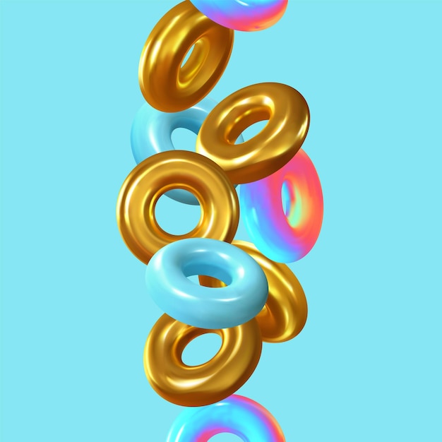 Abstract background with realistic geometric 3d tor ring, donut shapes. vector illustration