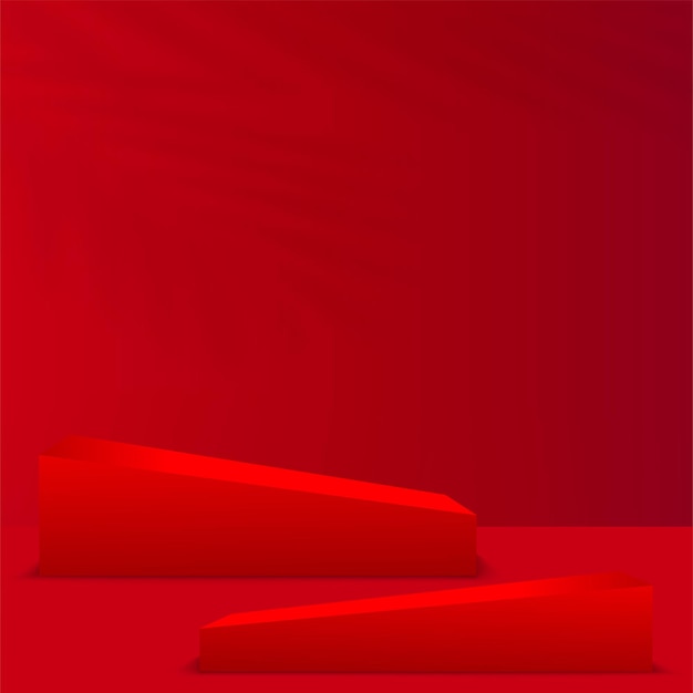 Abstract background with red color geometric 3d podiums. vector illustration