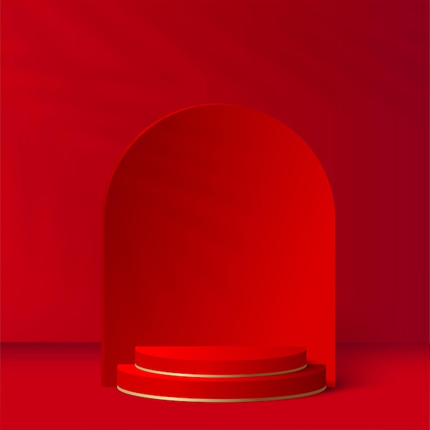 Абстрактный фон с геометрическими 3d подиумами красного цвета. Векторная иллюстрация