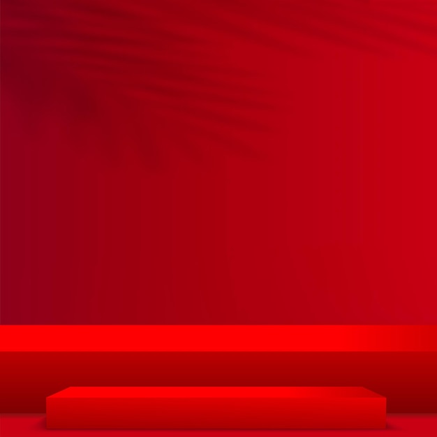 Abstract background with red color geometric 3d podiums. Vector illustration.