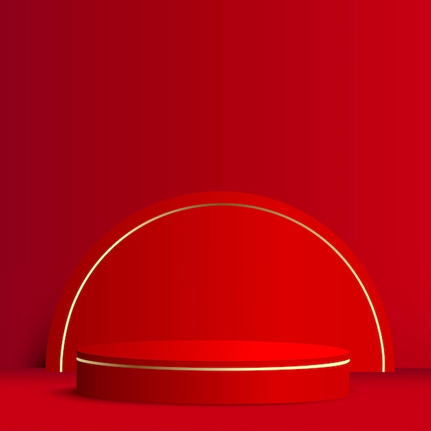 Abstract background with red color geometric 3d podiums. Vector illustration.