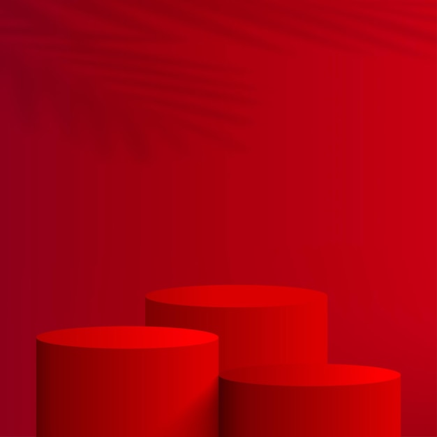 Abstract background with red color geometric 3d podiums. Vector illustration