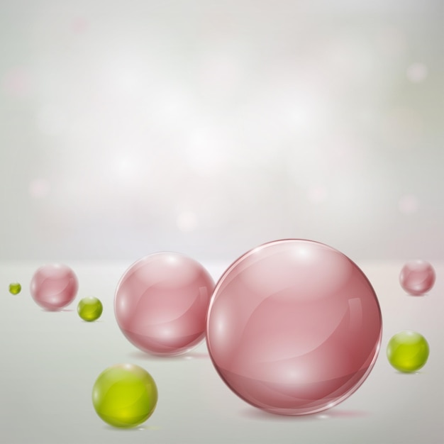Abstract background with rosy and green glass spheres