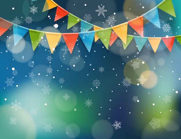 Vector abstract background with snow and color flags