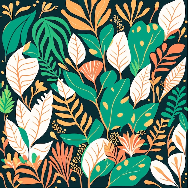 Abstract background with tropical leaves hand drawn doodle textures
