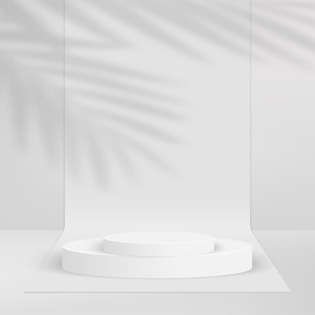 Abstract background with white color geometric 3d podium and palm tree