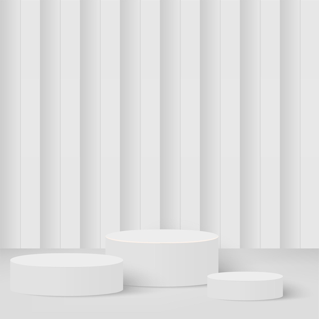 Abstract background with white color geometric 3d podiums. vector illustration.