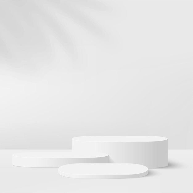 Abstract background with white color geometric podiums