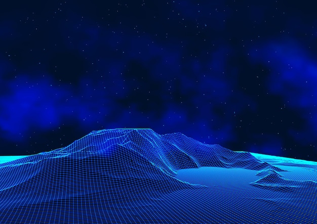 Vector abstract background with wireframe landscape