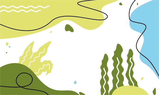 벡터 추상적인 배경 손으로 그린 낙서 다양한 모양 잎 반점 방울 웹 및 모바일 앱을 위한 소셜 미디어 배너 템플릿 라인 아트 배경 디자인