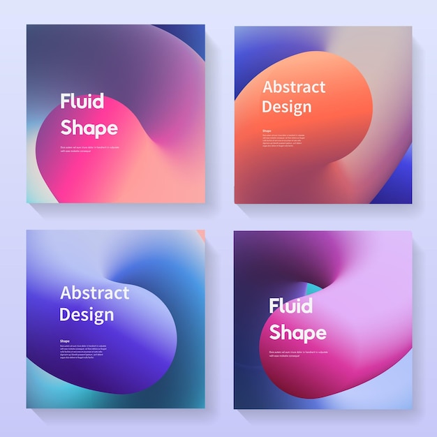 Abstract backgrounds set. Covers with gradient colorful shapes. Fluid futurisic backdrops collection vector design.