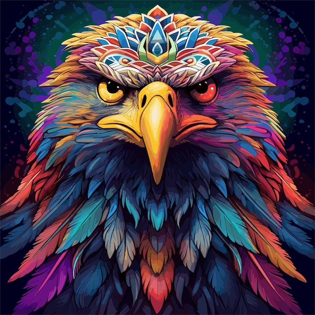 벡터 다채로운 페인트에서 추상적인 대머리 독수리 머리 초상화 수채화 새 아메리칸 독수리