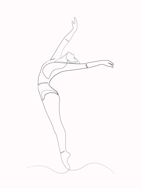 Abstract ballet dancer in studio woman dance pose one line art drawing