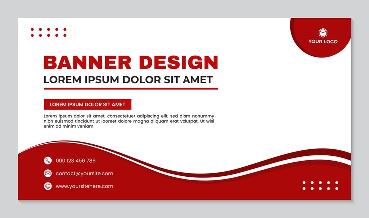 Vector abstract banner design simple wave red background