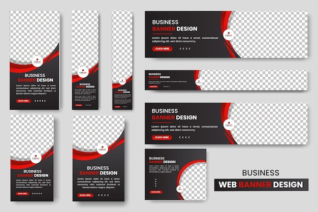 Vector abstract banner design web banner template set horizontal header red color web banner design