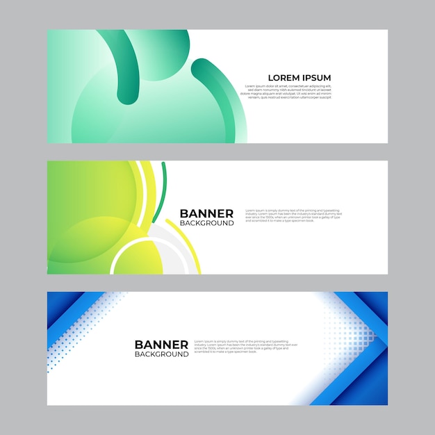 Abstract banner design web template set. Horizontal header web banner. Vector abstract graphic design banner pattern background template.