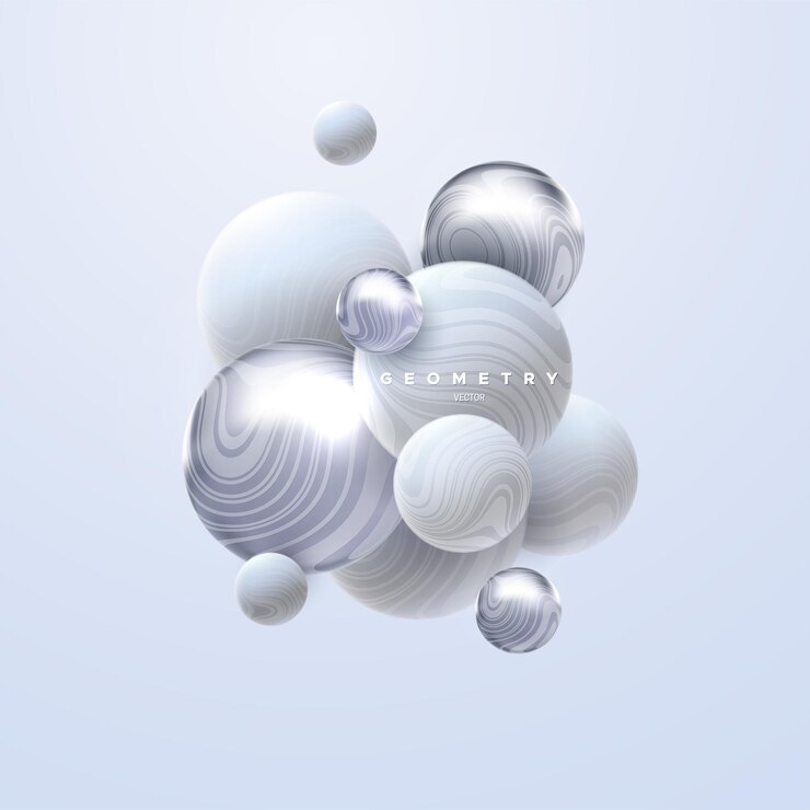 Vector abstract banner design with 3d white and silver spheres cluster