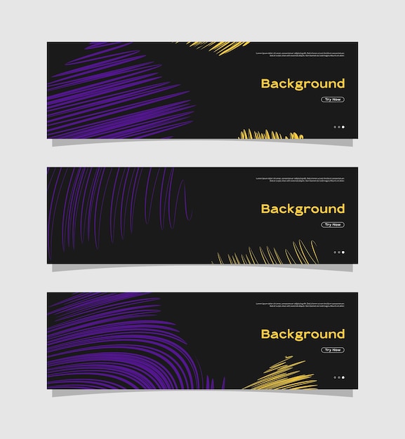 Abstract banner template with purple and yellow brush strokes on dark background