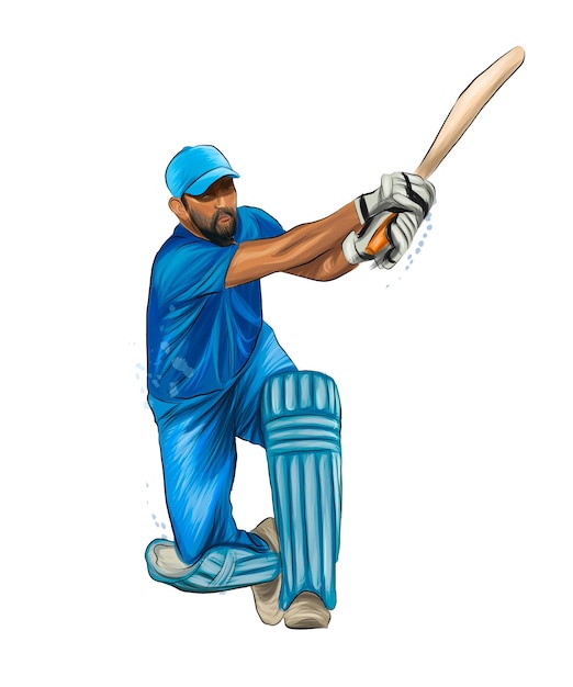 Vector abstract batsman playing cricket from splash of watercolors colored drawing realistic