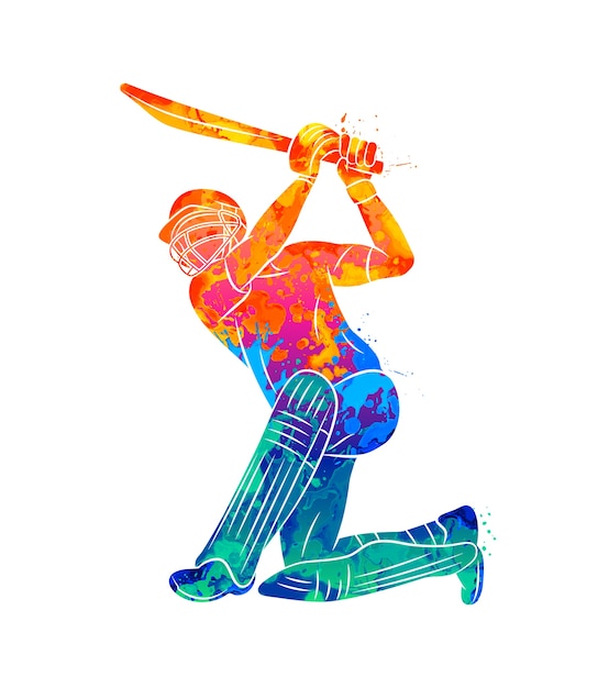 Vector abstract batsman playing cricket from splash of watercolors.  illustration of paints.