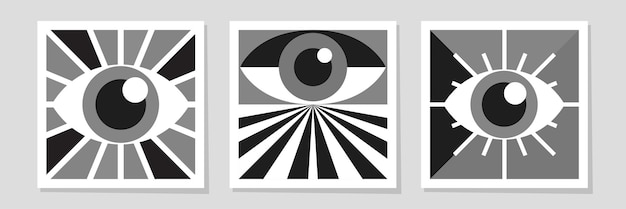 Abstract bauhaus eye poster vector set minimal 20s style