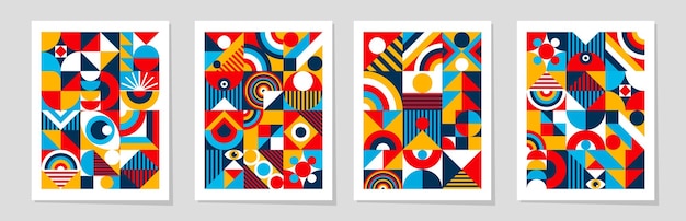 Abstract bauhaus poster set minimal 20s geometric style