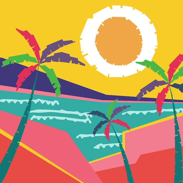 Vector abstract beach sunset landscape background 04