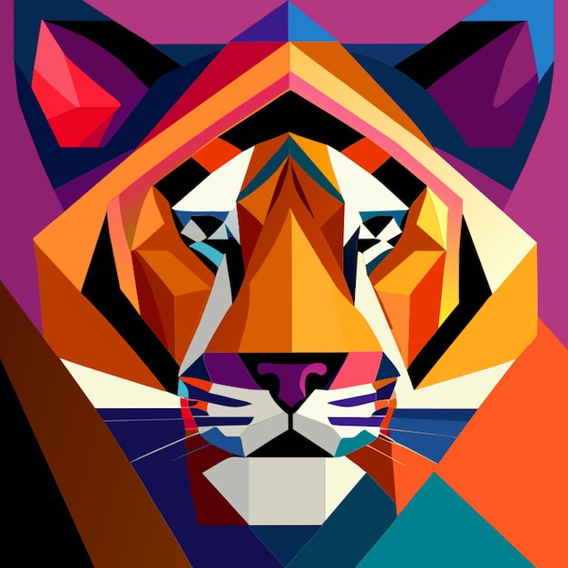 Vector abstract beautiful art 2d minimalism cubism tiger with the same color vector illustration