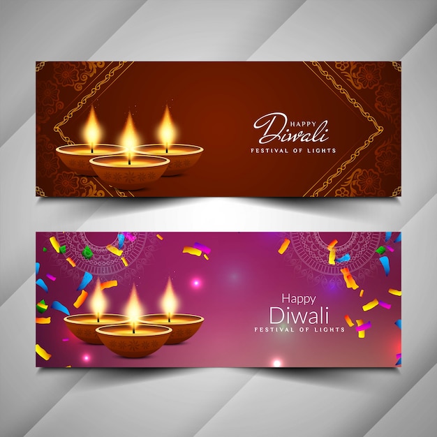 Abstract beautiful Happy Diwali banners set