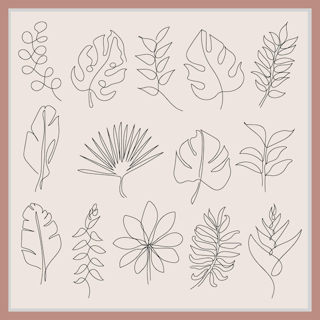 Vector abstract beautiful leaf line art design