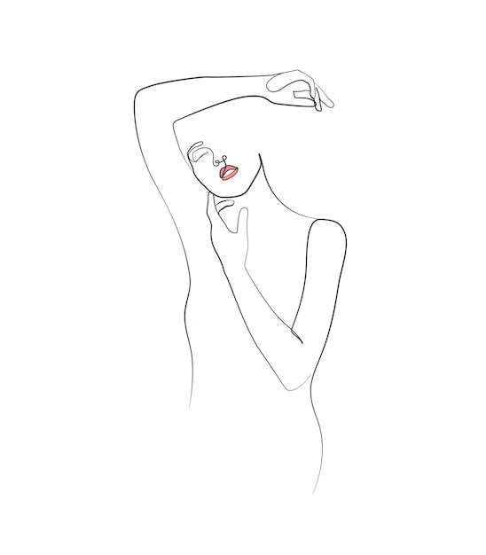 Abstract beautiful woman hand to chin girl body elegant line art style