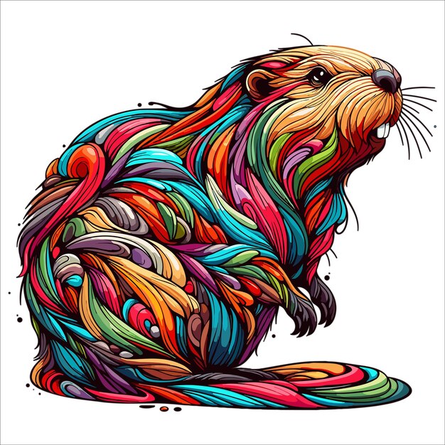 Vector abstract beaver multicolored paints colored drawing vector illustration on white background