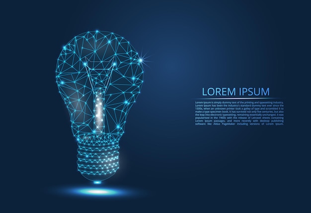 Abstract beeld van een gloeilamp van lijnen en driehoeken die het netwerk verbinden