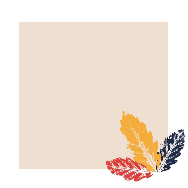 右側のベクトルに色付きの抽象的な葉のプリントとテキストの抽象的なベージュの正方形の背景