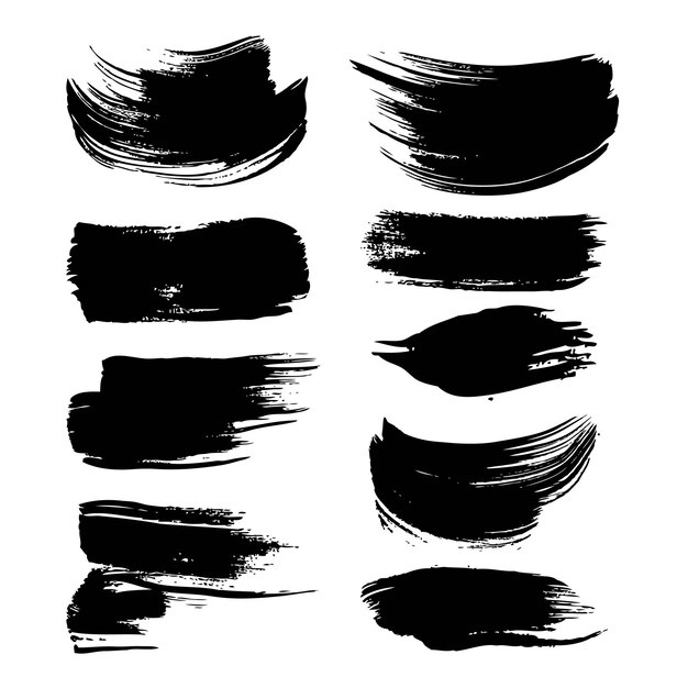 Abstract big black ink strokes set isolated on a white background