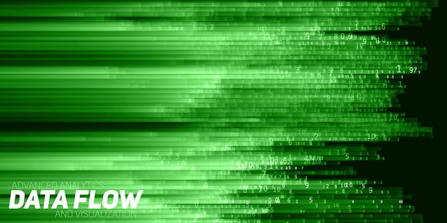 ベクトル ビッグデータの視覚化を抽象化します。数字列としてのデータのグリーンフロー。情報コード表現。暗号化分析。ビットコイン、ブロックチェーン転送。エンコードされたデータの背景のストリーム